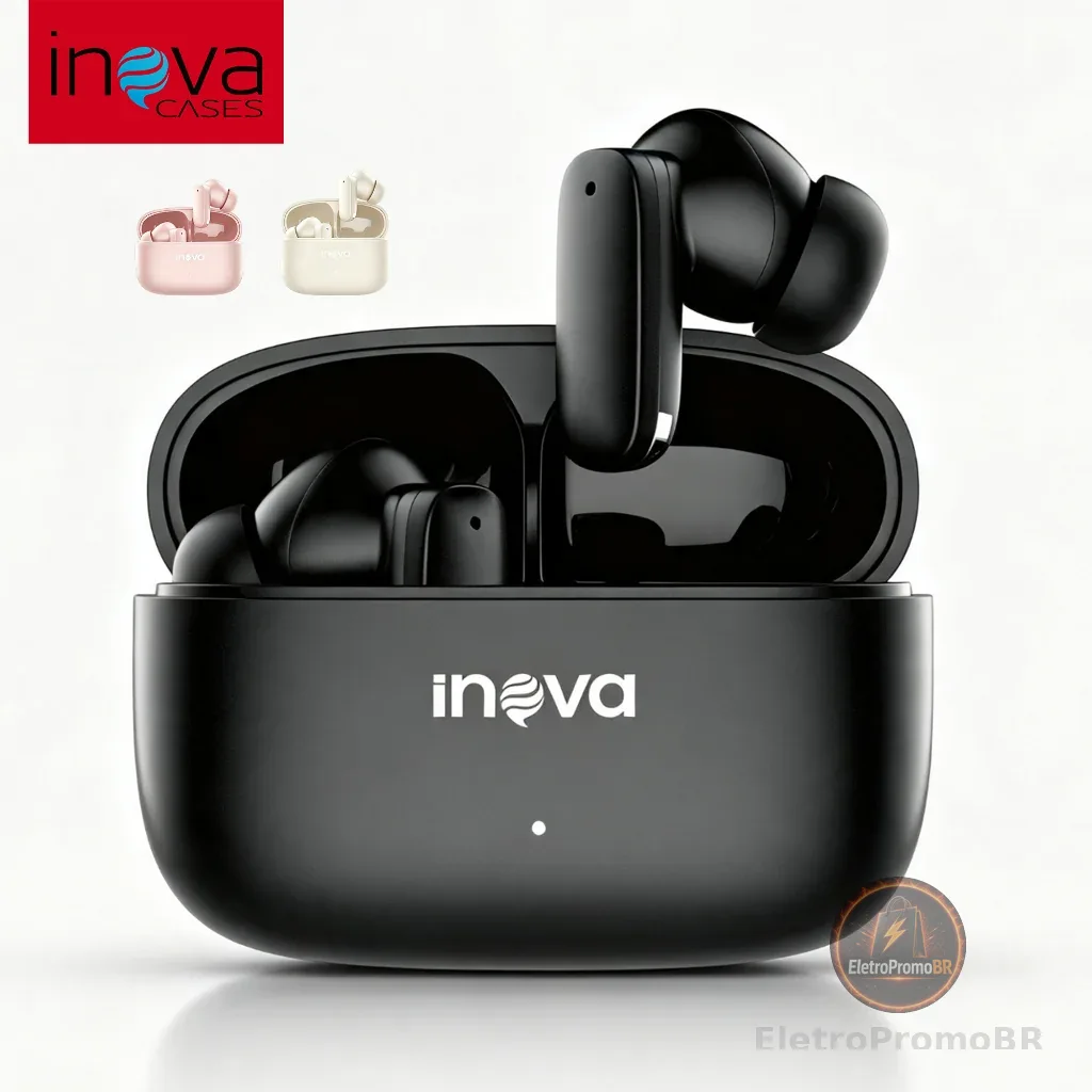Inova Fone De Ouvido Bluetooth Premium ANC ENC Cancelamento de Ruído Imersão Total c Cancelamento Ativo -46dB Ruído