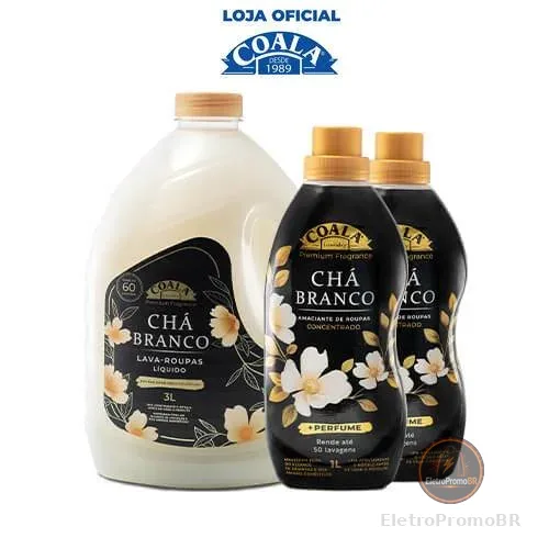 Kit Coala Laundry 1 Lava Roupas 3L + 2 Amaciantes - Chá Branco