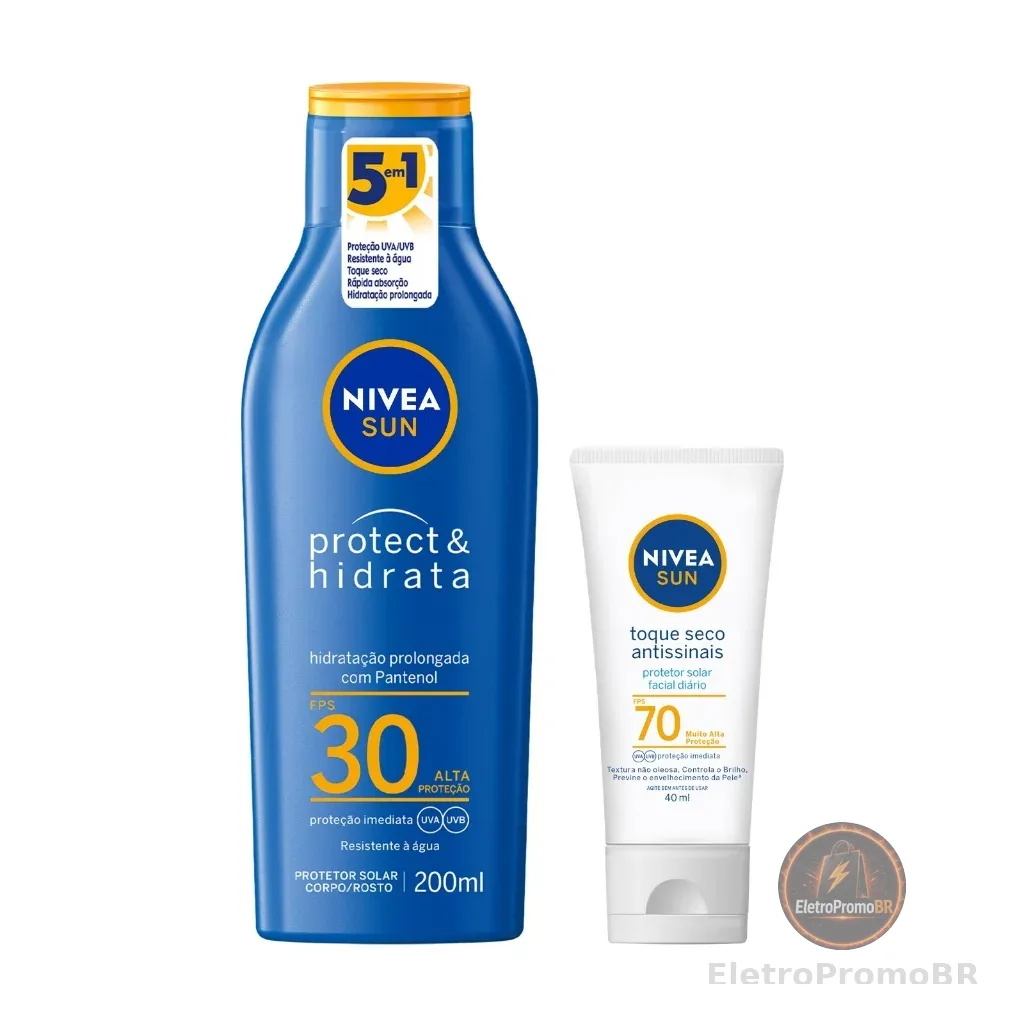 NIVEA KIT SUN Protetor Solar Protect & Hidrata FPS30 200ml + NIVEA SUN Facial Toque Seco Antissinais FPS70
