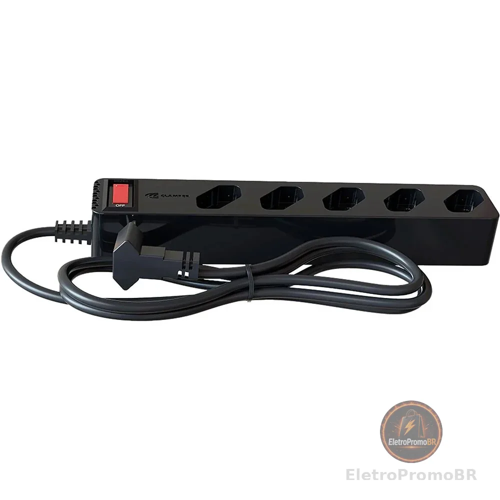 FILTRO DE LINHA + DPS ICLAMPER 5 TOMADAS LCF PRETO