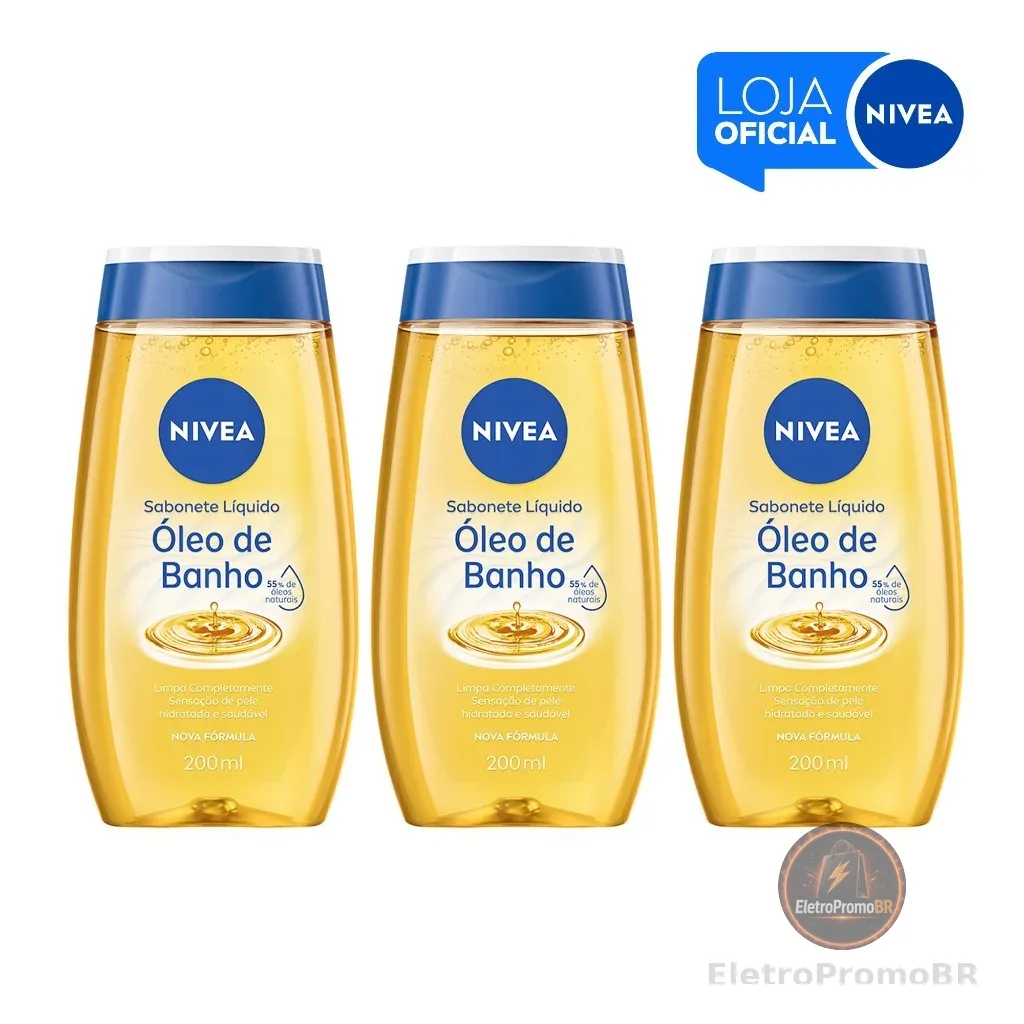 KIT - NIVEA Sabonete Líquido Óleo de Banho 200ml  - 3 unidades