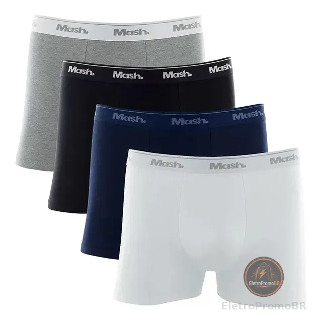 Kit 4 Cuecas Boxer Cotton Elástico Algodão Conforto Mash