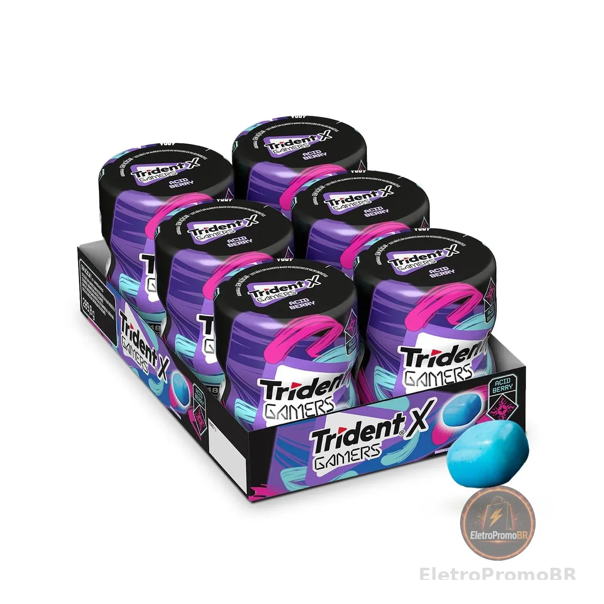 Chiclete Trident X Gamers Acid Berry - Caixa Com 6 Unid De 48,3g