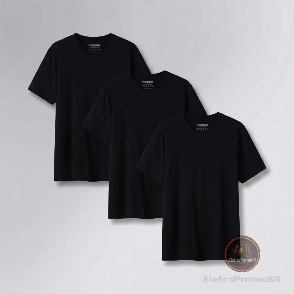 Kit 3 Camisetas  Light T-shirt Insider Preto M Lisa