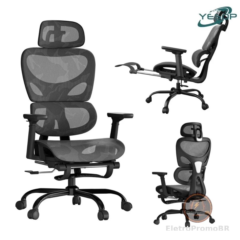 YESOP Cadeira De Escritório Ergonômica Com Apoio Lombar E De Pernas Assento Zero Gravity Cor Preto