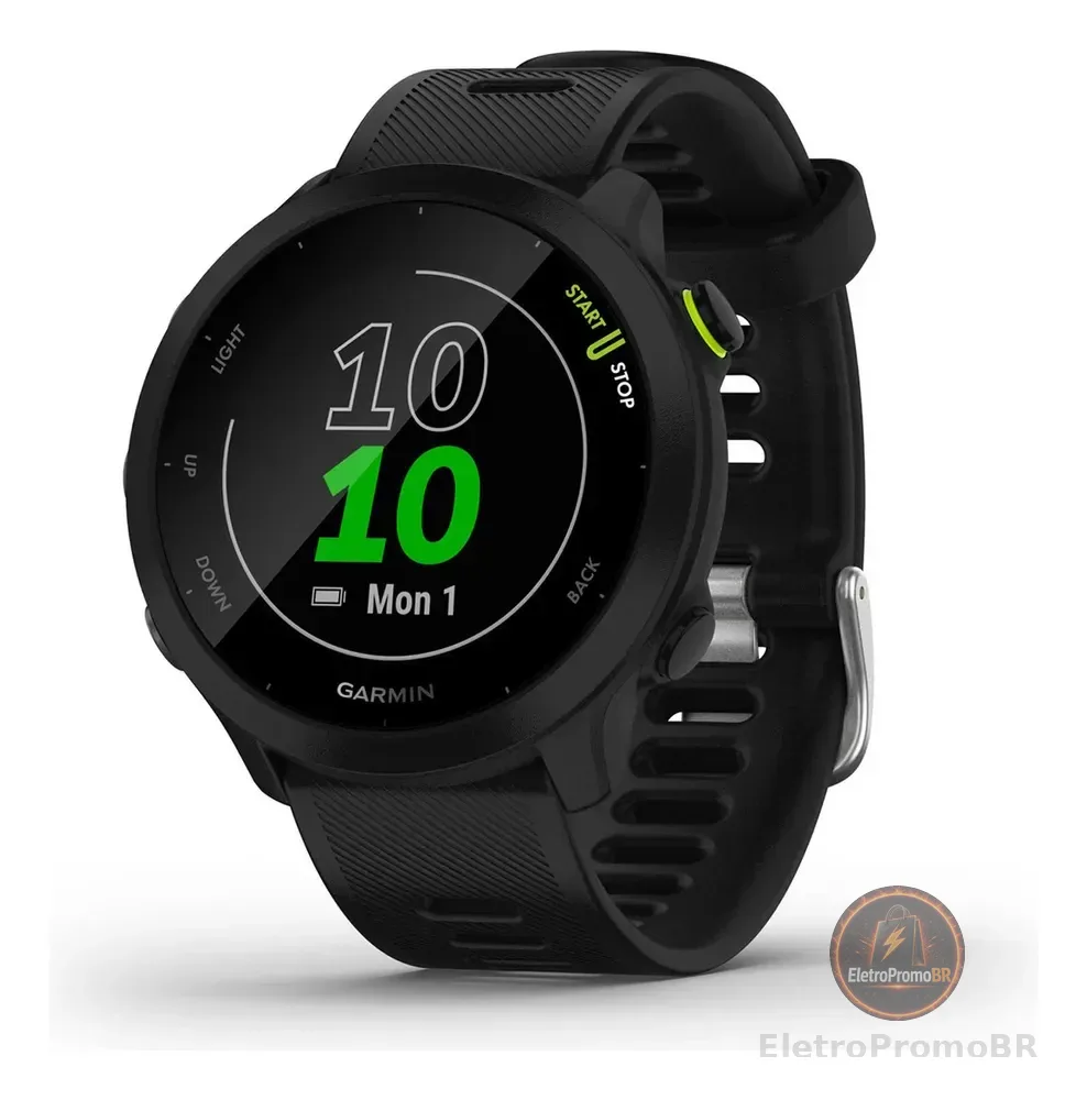 Relógio Garmin Forerunner 55 Monitor Cardíaco E Gps 42mm Bla Black Mesh Preto