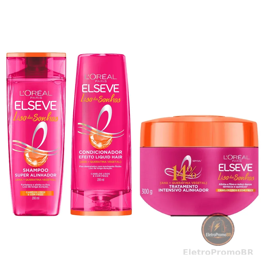 KIT ELSEVE EFEITO LISO DOS SONHOS SH + COND + MÁSC - 3 ITENS