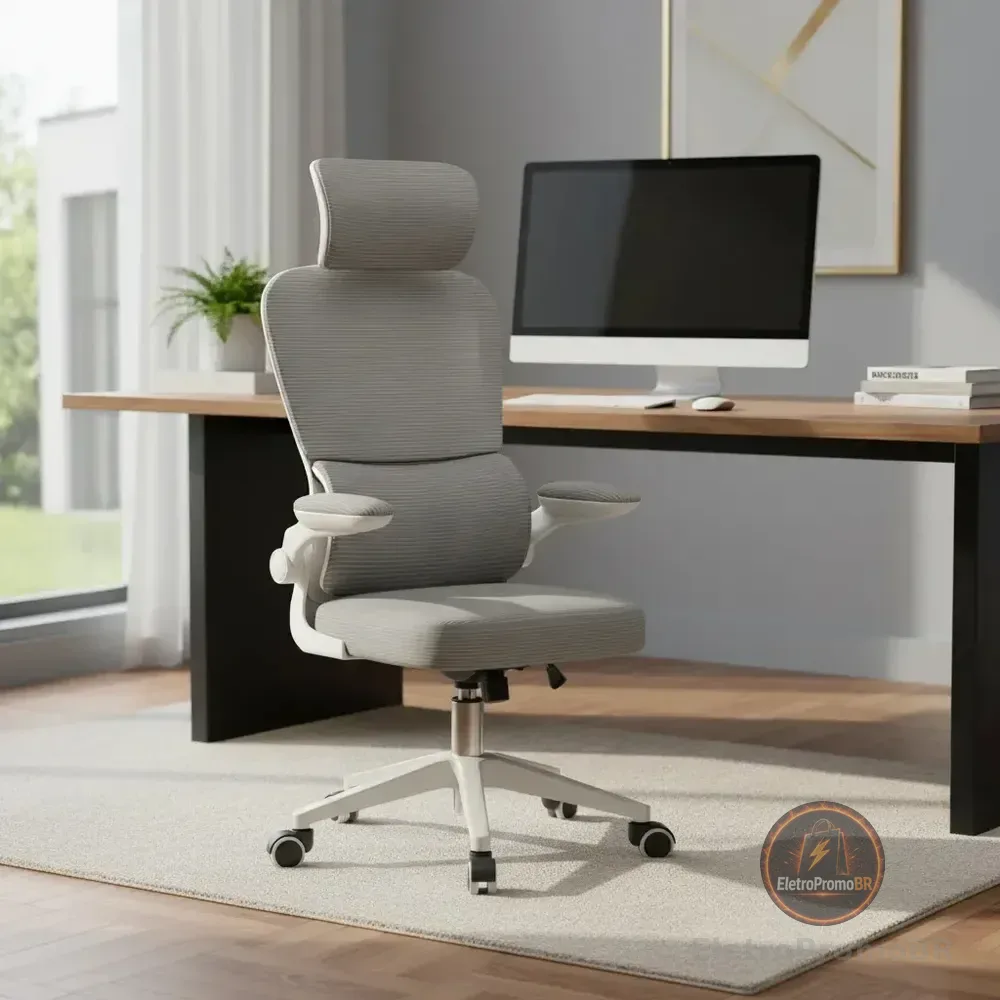 Cadeira Escritório Ergonômica Python Fly B07 Cinza Com Suporte Lombar