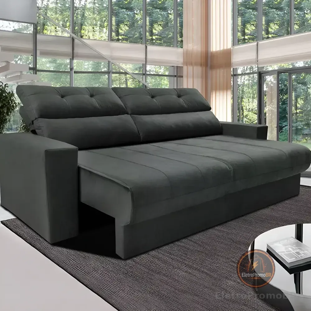 Sofá 3 Lugares Clean Retrátil Reclinável Cama Inbox - Cinza - Liso