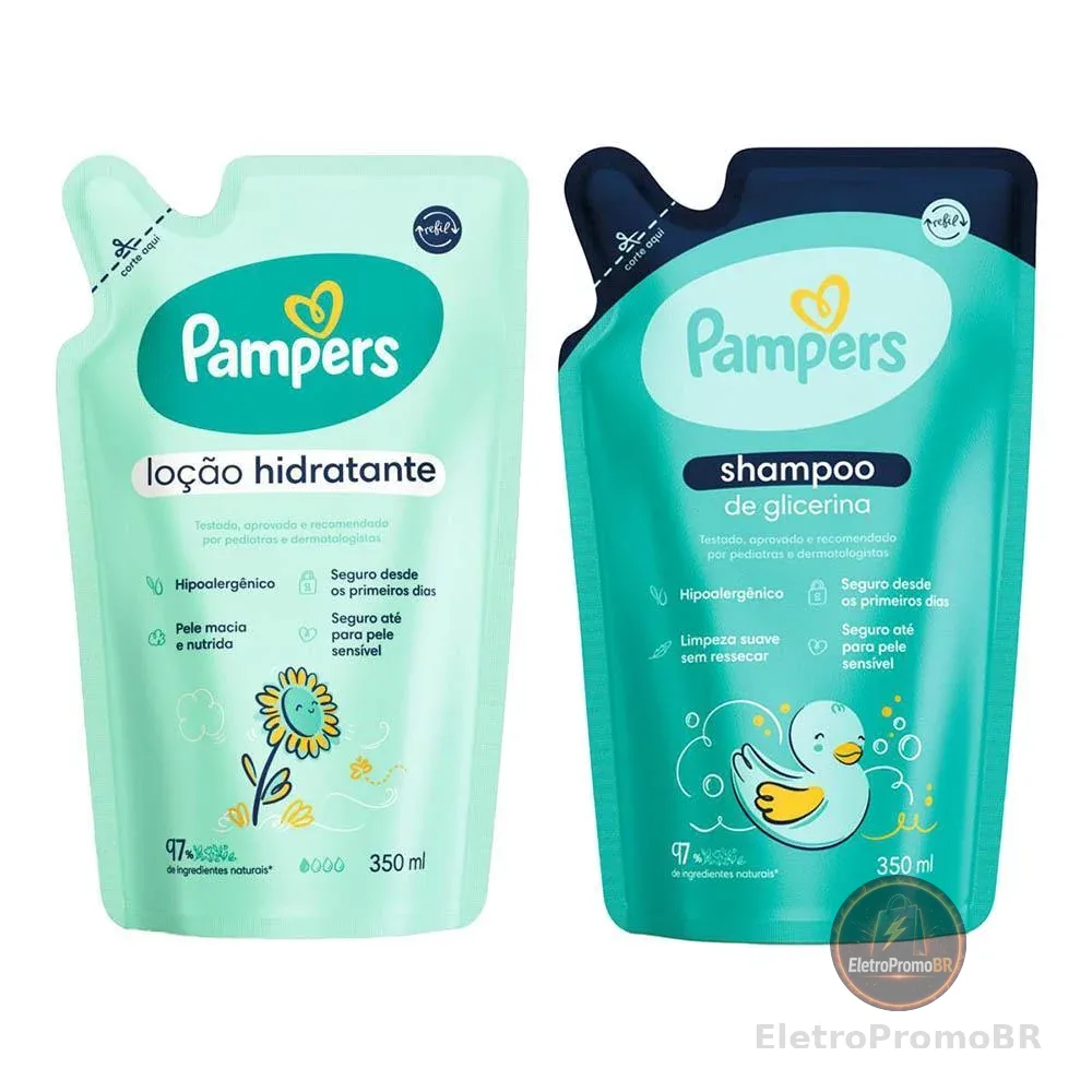Kit Pampers Refil Shampoo Glicerina 350ml + Loção Hidratante Infantil 350ml