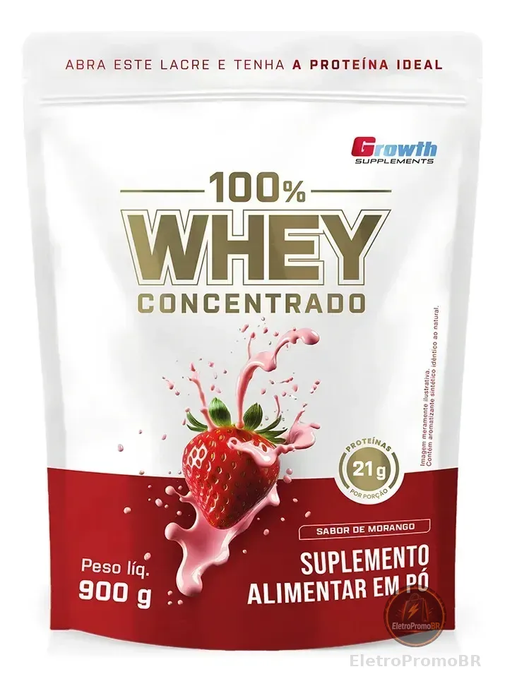 100% Whey Concentrado 900g Growth Supplements Morango