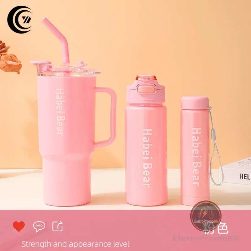 Kit 3 Garrafa Copo Tendência Agua Squeeze Com Adesivos Lembretes beber Agua
