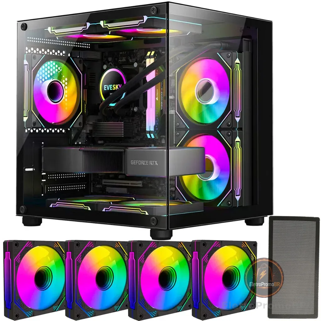 Gabinete Gamer  Aquário em Vidro Com 4 Fans RGB GB1796