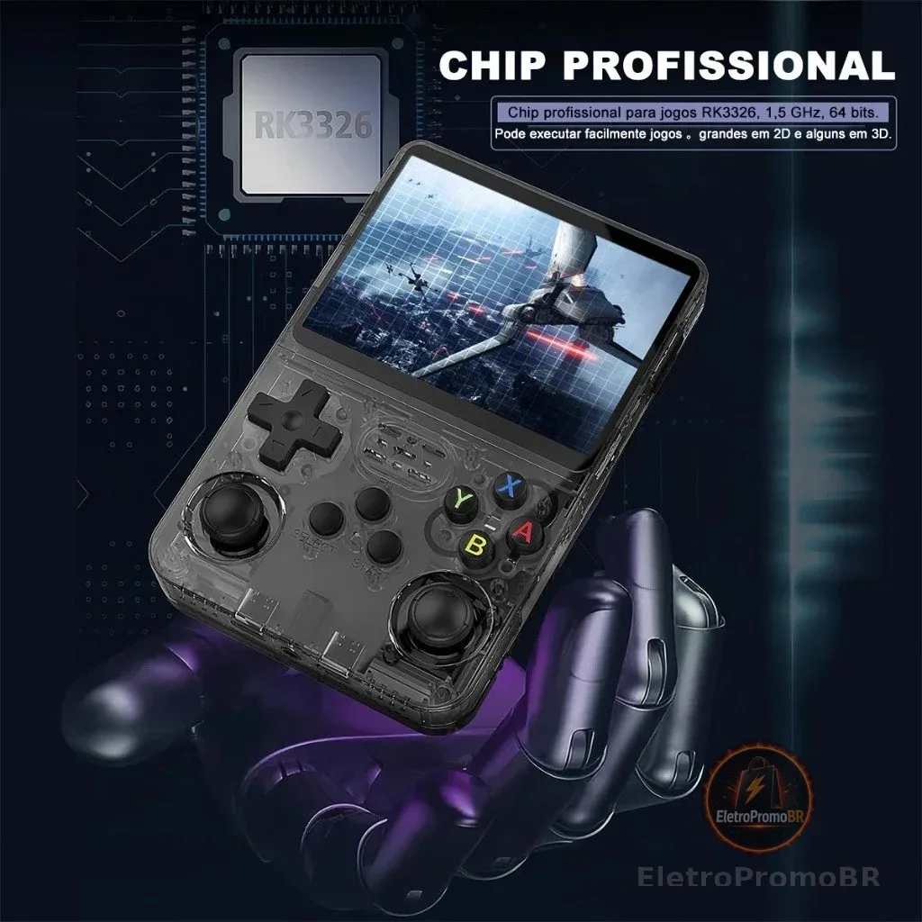 Console Portátil R36S + de 15.000 Jogos Vídeo Game 64g Linux Tela IPS 3.5 Polegadas