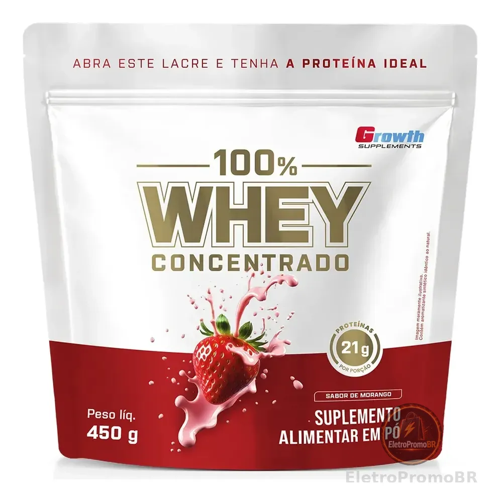 100% Whey Concentrado 450g Growth Supplements Morango