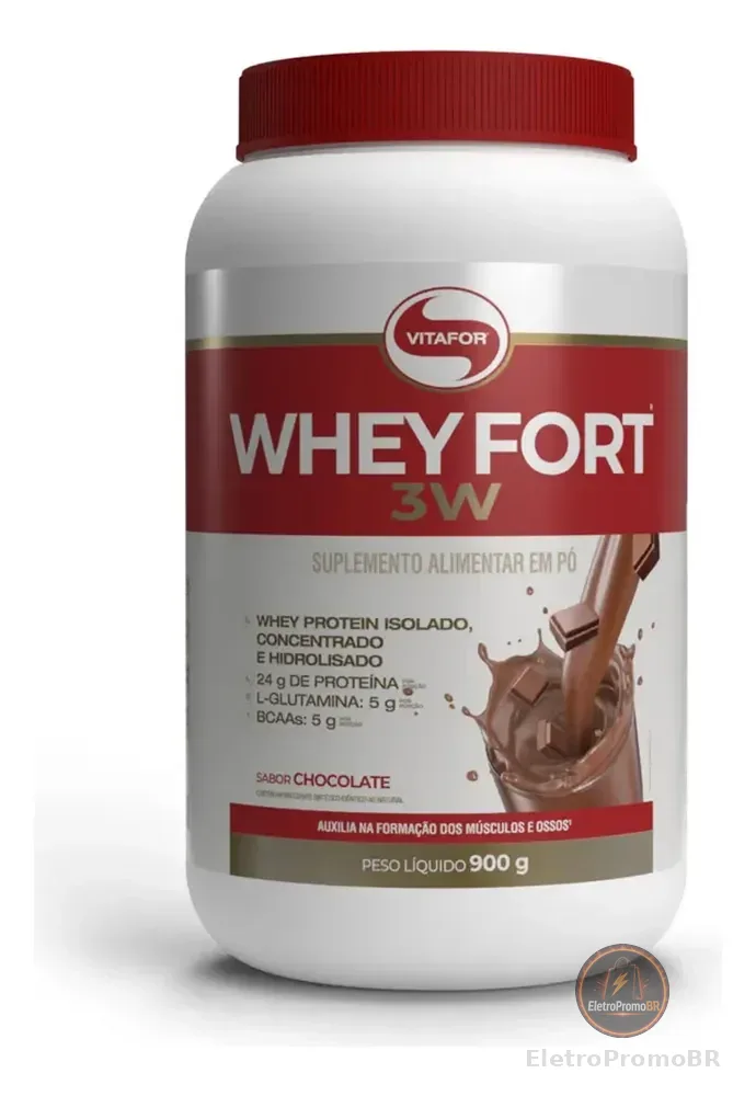 Whey Fort 3W Vitafor Proteina em Po Sabor Chocolate. Em Pote De 900g