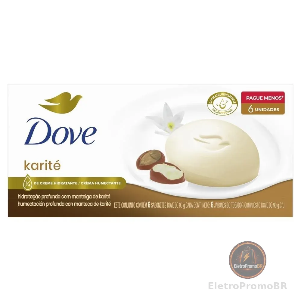 Kit Sabonete Barra Dove Karite E Baunilha 90g Com 6 Unidades