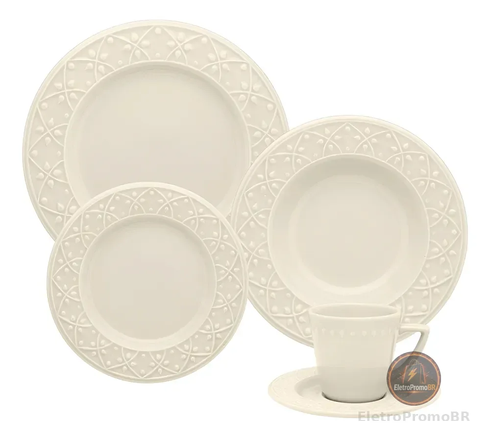 Aparelho De Jantar E Chá 30 Peças Mendi Marfim Oxford cor Branco