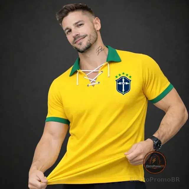 Camiseta Brasil Amarela Masculina Copa Torcedor Retro