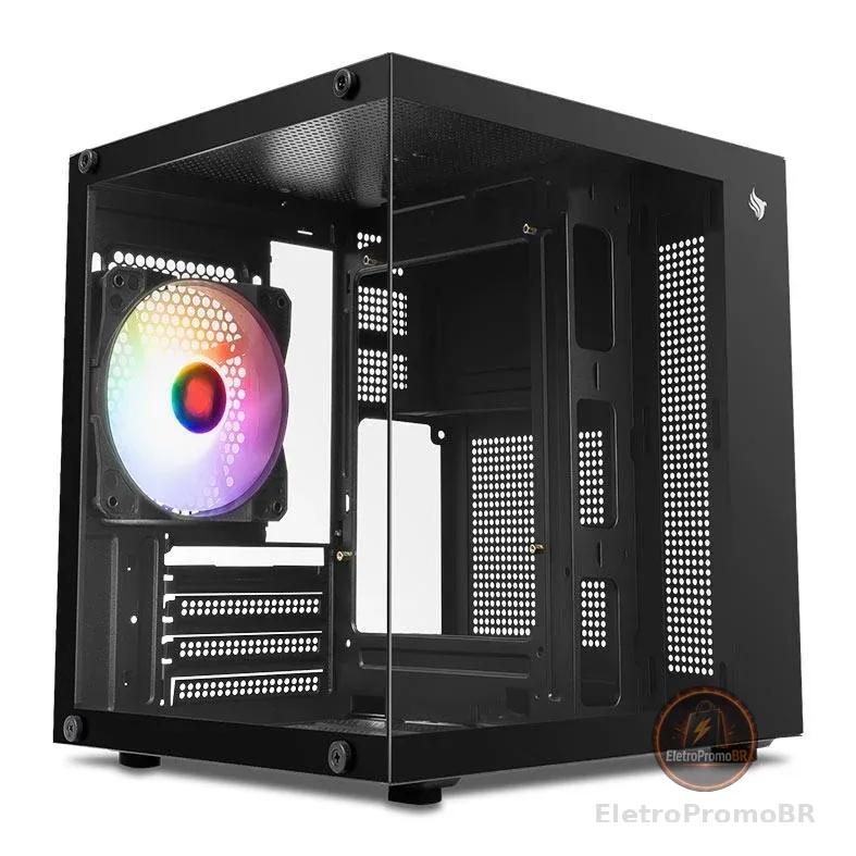 Gabinete Gamer Aquário Pichau Atom, Mini-Tower, Lateral de Vidro, Com 1 Fan, Preto, PG-ATOM-BK