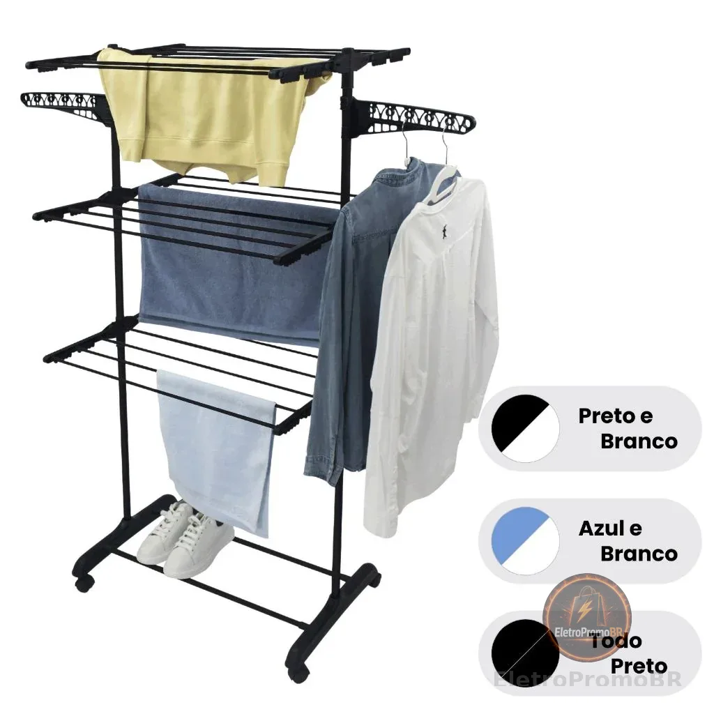 Varal De Chão Roupa Calcinha Grade 3 Andares Dobrável Portátil