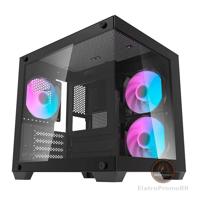 Gabinete Gamer Aigo Darkflash Durin D275M, Rainbow, Mid-Tower,L.Vidro, 3Fans, Preto, DC-D275M-B-BR2