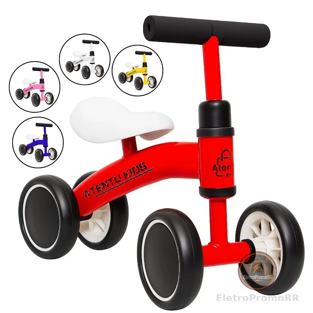 Bicicleta De Equilíbrio Andador Infantil Sem Pedal 4 Rodas
