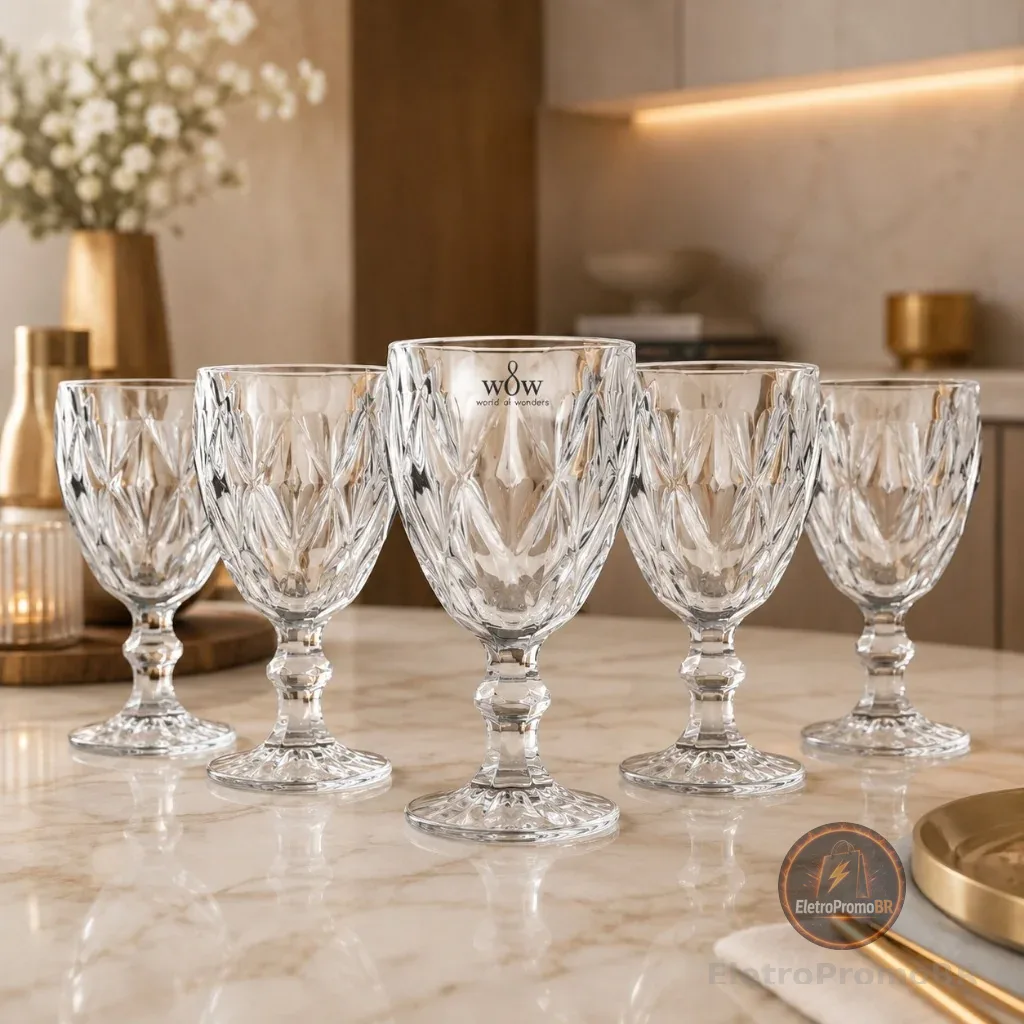 Jogo De Taças De Vidro Diamond Cristal 325ml 6 Peças