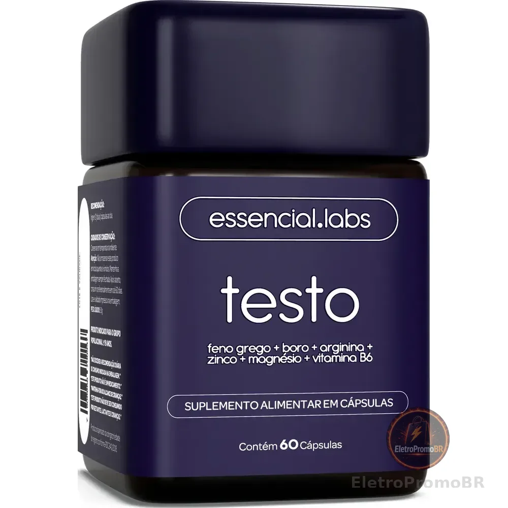Testo Essencial - Fórmula Exclusiva Com Feno Grego, Boro, Arginina, Zinco, Bisglicinato E Vitamina B6 - Precursor Da Testosterona - 60 Cápsulas Sem Sabor