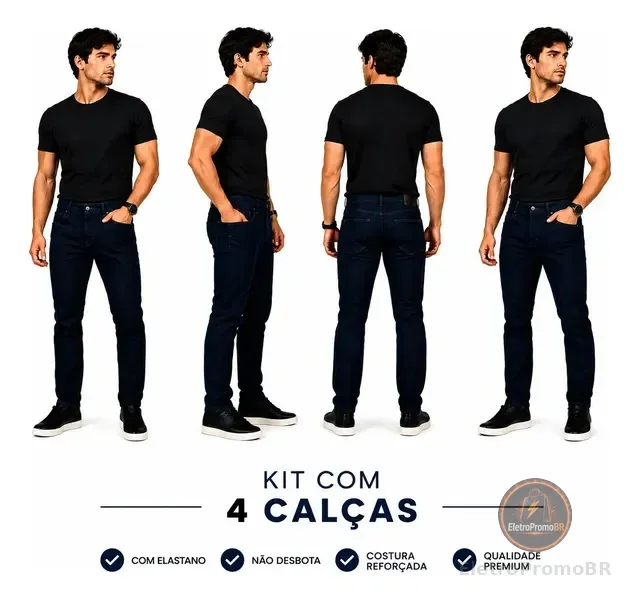 Kit 4 Calças Jeans Trabalho Serviço Masculina Elastano Lycra