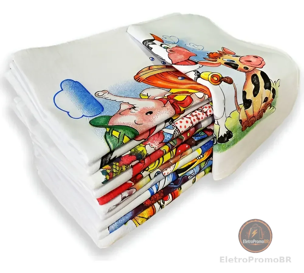 Kit 10 Panos de Prato Estampados 100% Algodão Cozinha 62x41cm