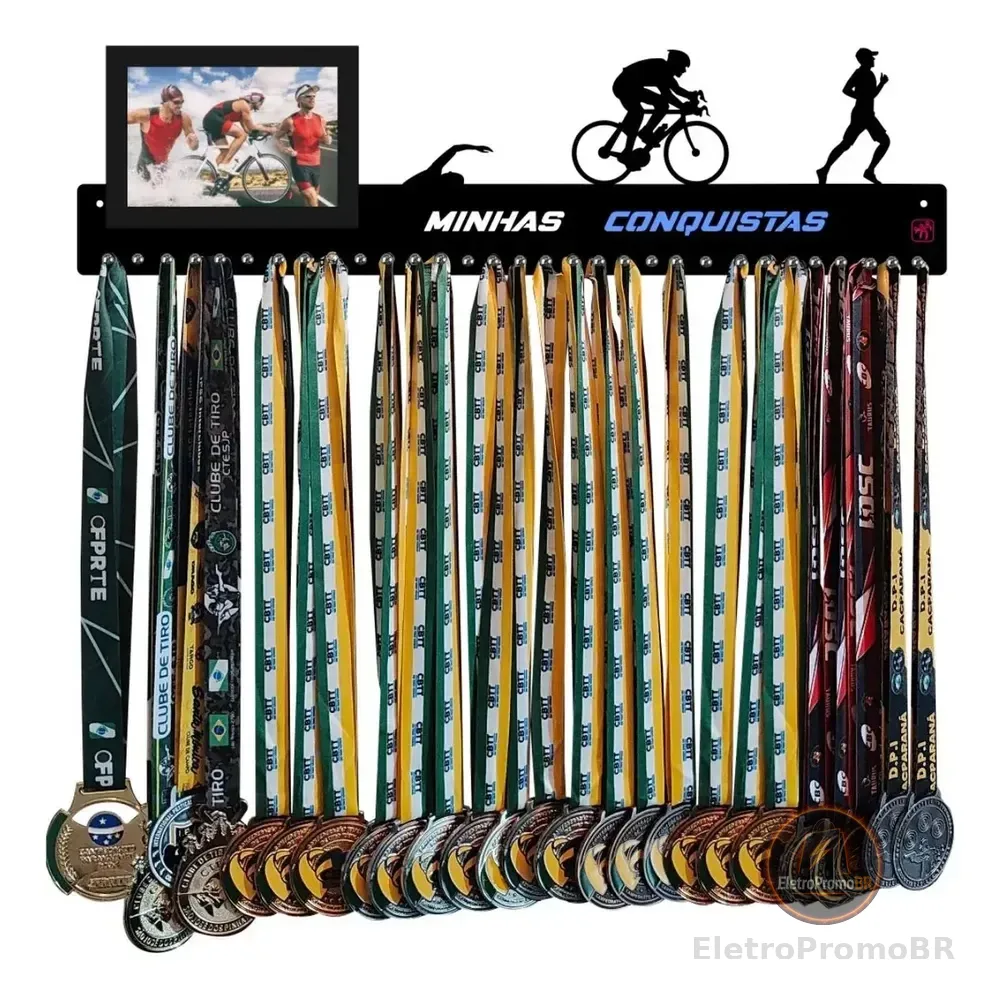 Porta Medalhas Triathlon para Até 100 Medalhas, Cor Preto