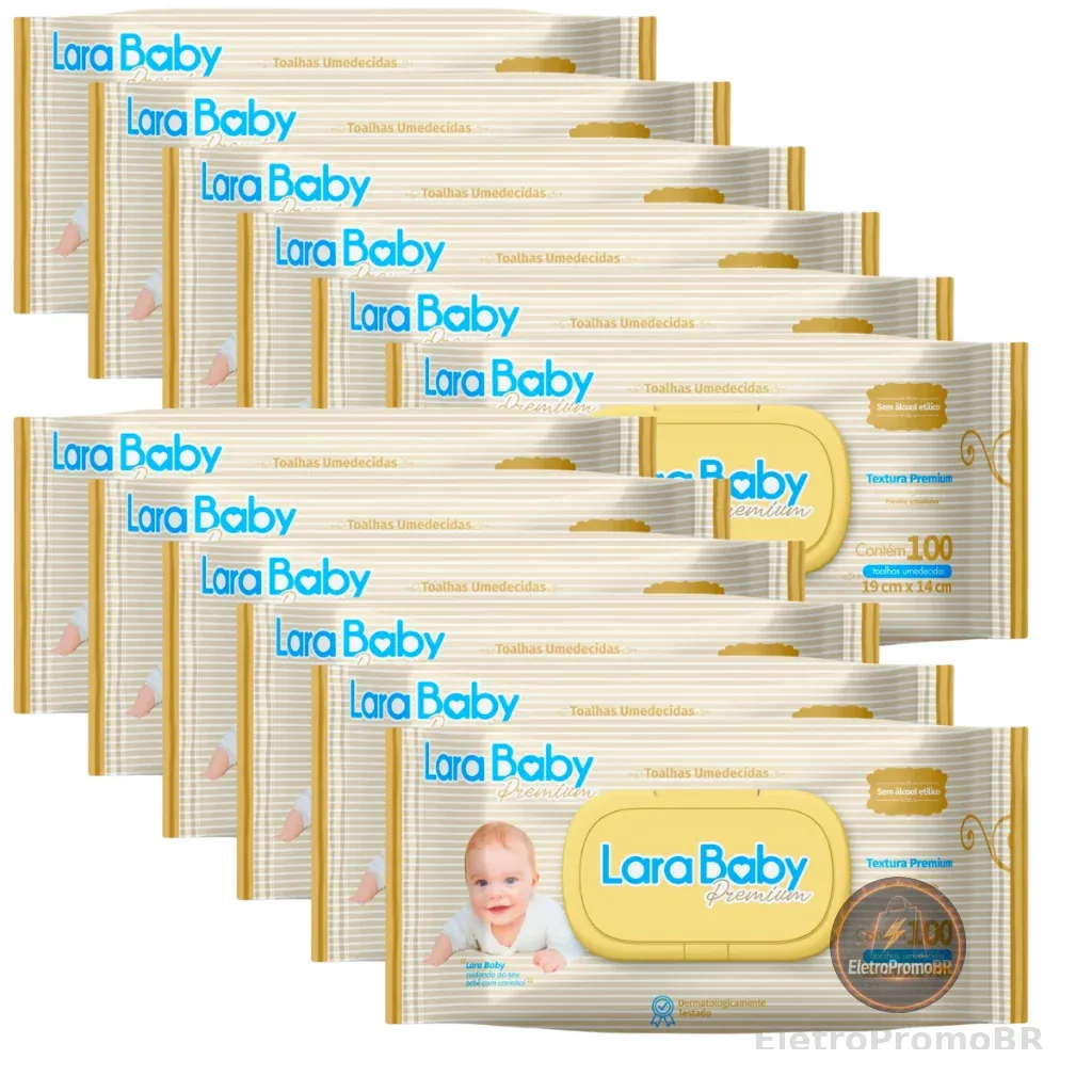 Kit C/12 Lenço Umedecido Lara Baby Premium 100 Unidades Total 1200