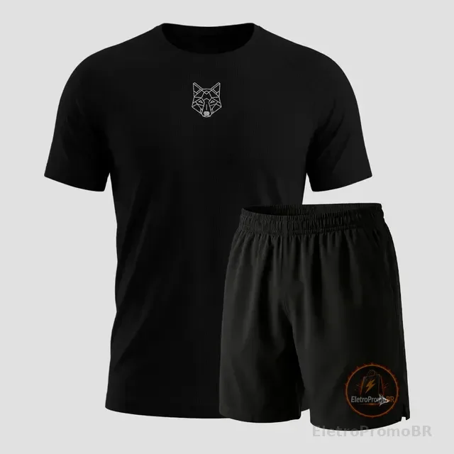 Kit Bermuda Lobo+camiseta Lobo Dry Fitness Academia Alpha