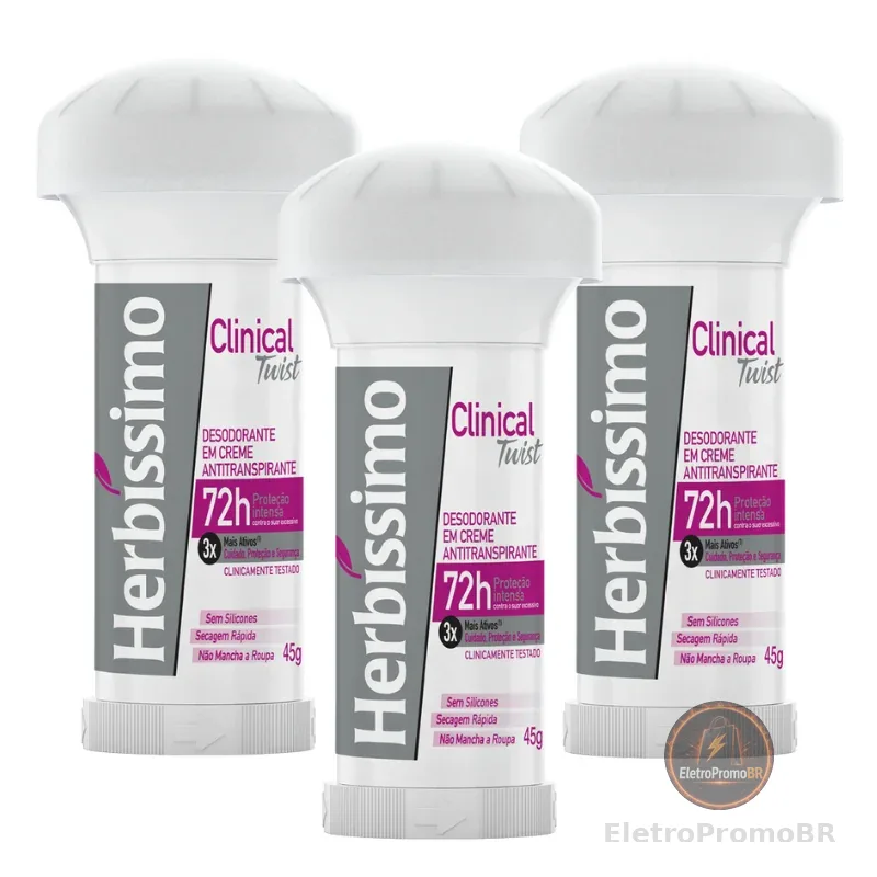 Kit Desodorante Twist Antitranspirante Herbíssimo Clinical Rosa 45G (3 unidades)