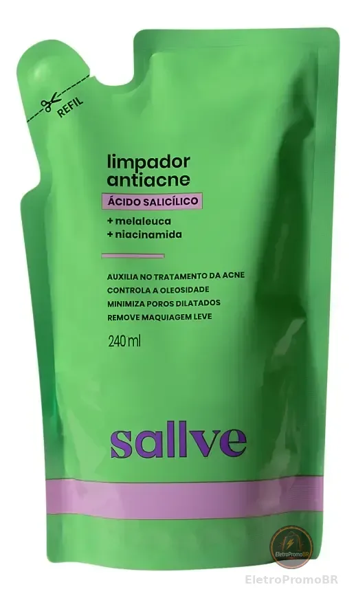 Refil Limpador Facial Antiacne Sallve 240ml Momento de aplicação Dia/Noite Tipo de pele Oleosa