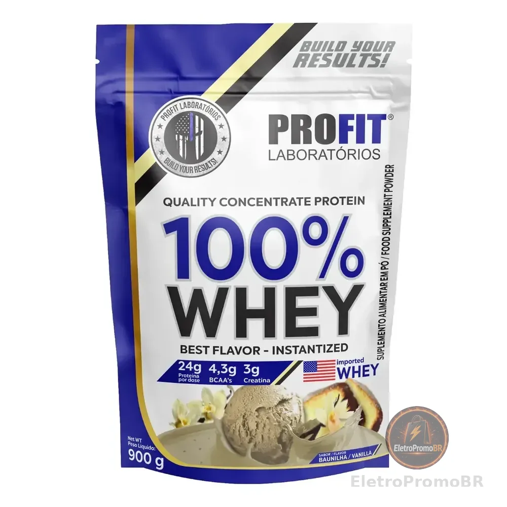 100% Whey - Isolado E Concentrado Refil 900g - Profit Sabor Baunilha
