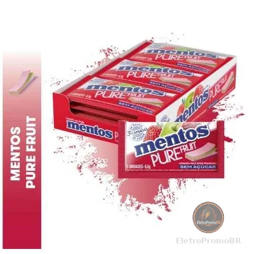Chicle Mentos Pure Fruit  3 camadas Frutas 15 Unidades