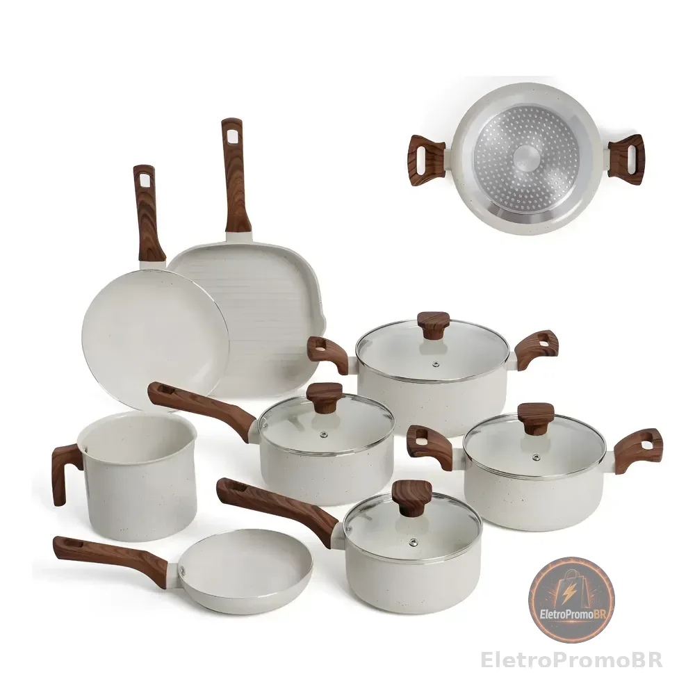 Conjunto Panelas 8pcs Vanilla Revestim. Cerâmica C/ Indução Baunilha