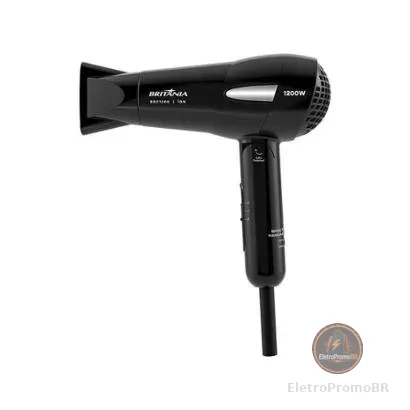 Secador de Cabelo Britânia Íons Tourmaline Preto 1200W 2 Velocidades BSC1200