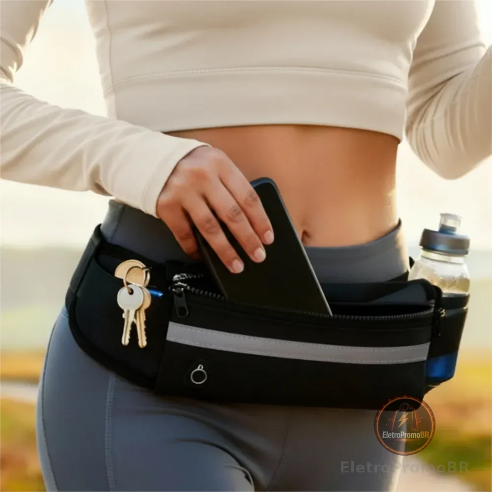 Pochete Slim Corrida Treino Impermeável Antifurto Celular Preto Lisa