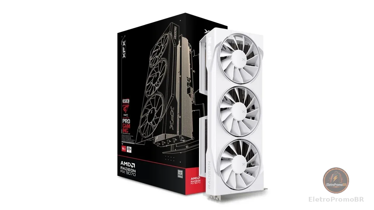 XFX Swift AMD Radeon RX 9070 OC Branco Triple Fan Gaming Edition com 16GB GDDR6 HDMI 3xDP, AMD RDNA 4 RX-97SWFB3W9