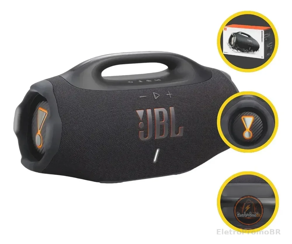 Caixa de Som Bluetooth Boombox 4 JBL, com AI Sound Boost, até 34h de bateria, IP68 e Áudio Lossless – Preta