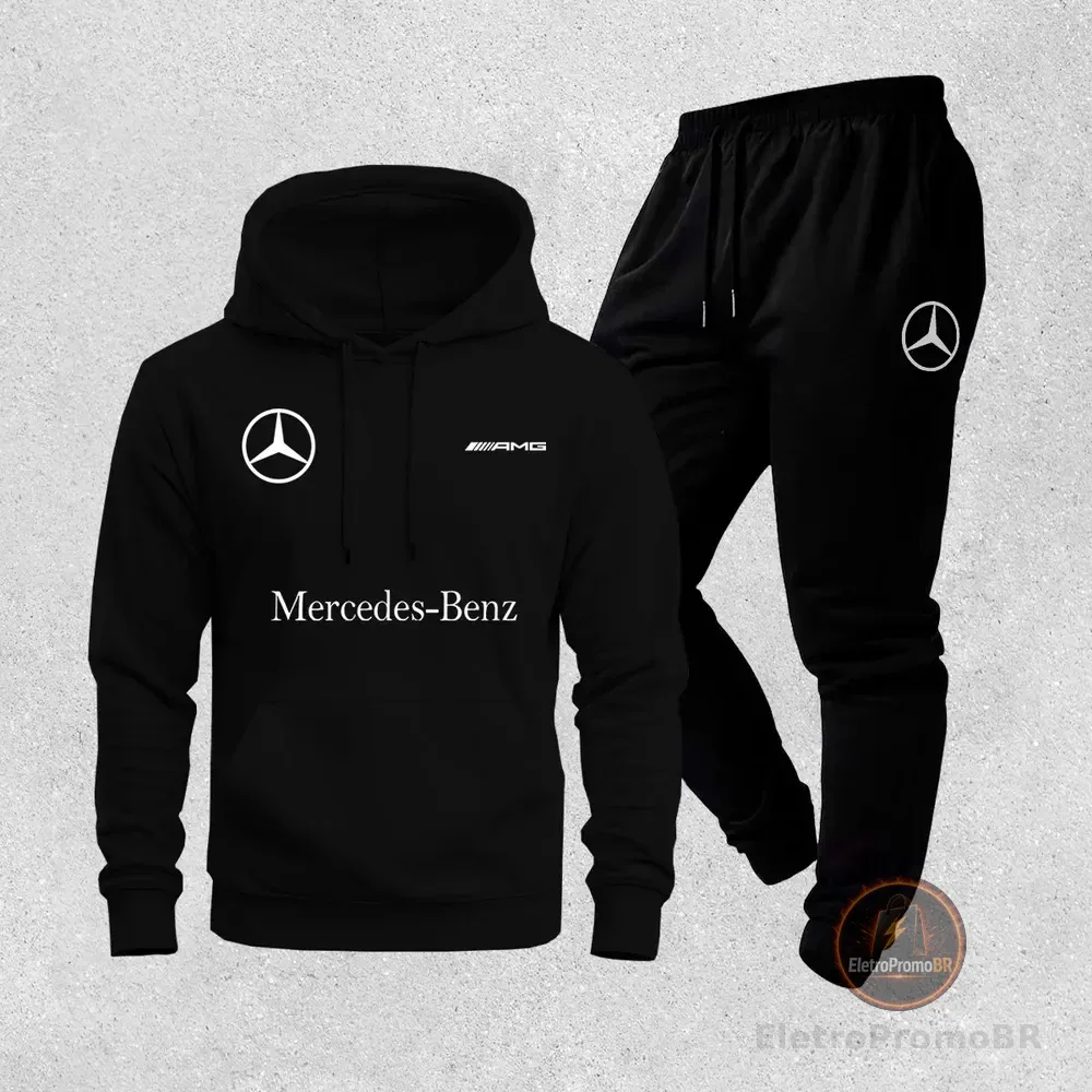Conjunto Moletom Canguru Blusa E Calça Algodão Mercedes Benz G Preto