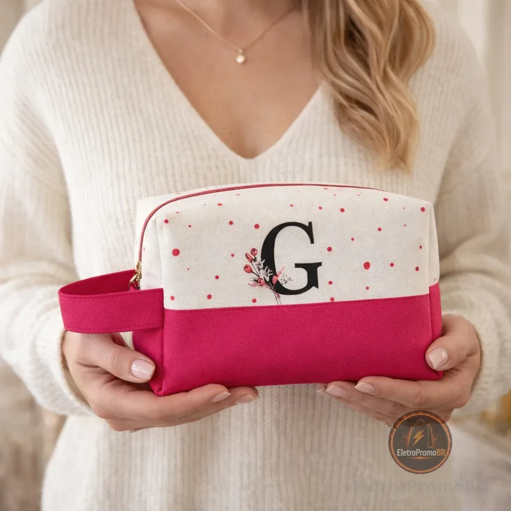 Necessaire Feminina Personalizada com Inicial Box com Alça Porta Maquiagem Bolsa Viagem