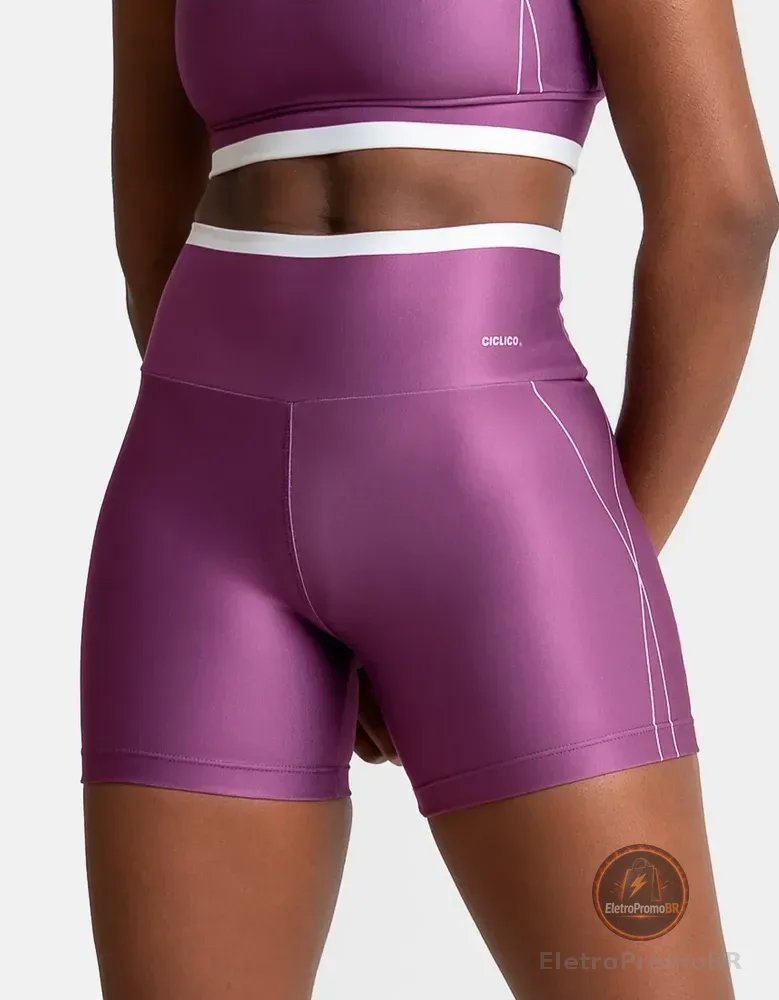 Shorts Feminino Academia Cós Alto Zero Transparência Fitness Uva Rosada Liso P