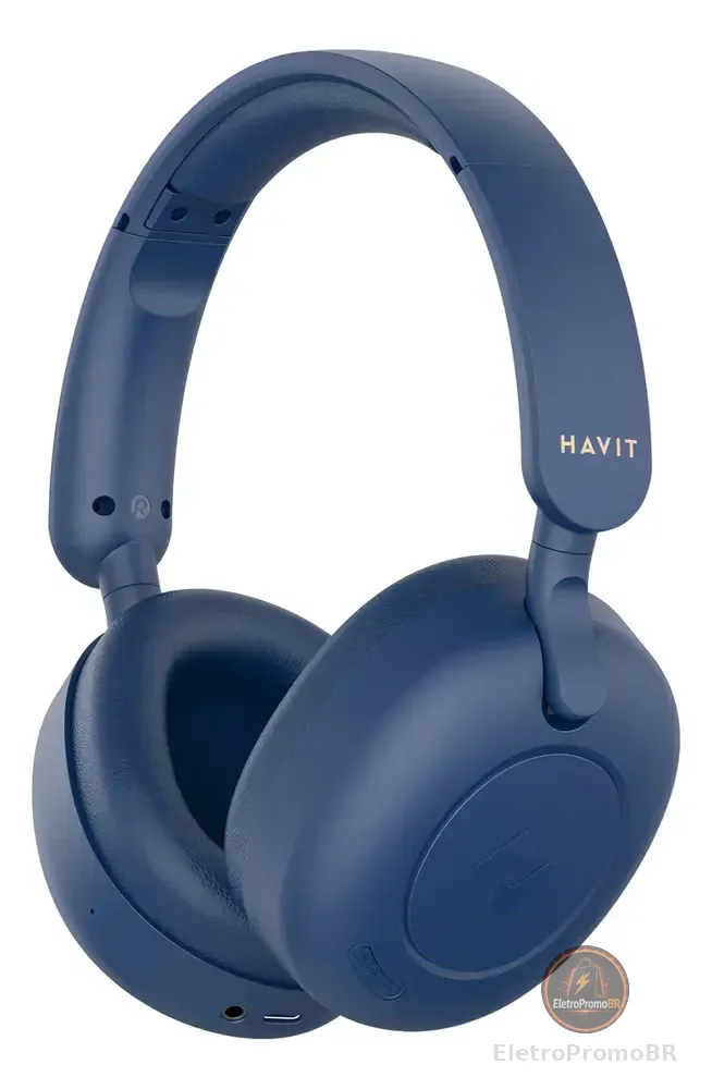 Headphone Havit H655bt Anc Hibrido Bluetooth 5.3 Multiponto Cor Azul