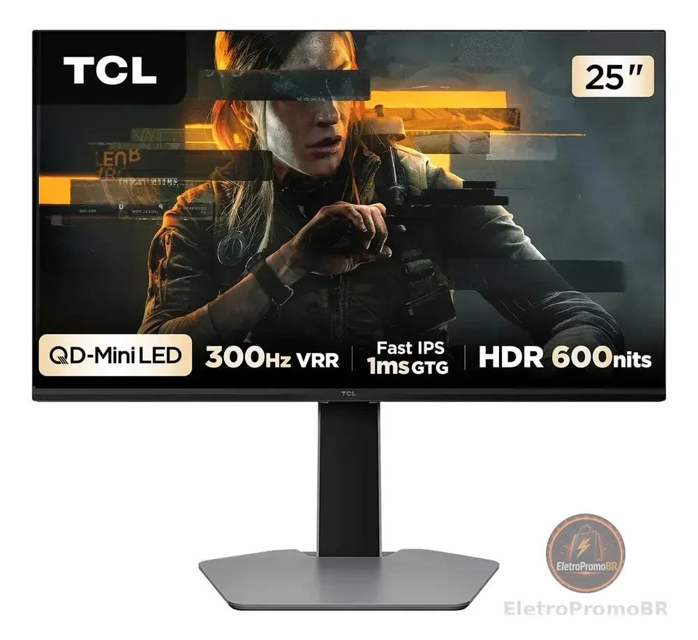 Monitor Gamer TCL 25 Polegadas QLED Mini LED Full HD G64 300Hz 1ms (GtG) Freesync HDR 600 nits 25G64