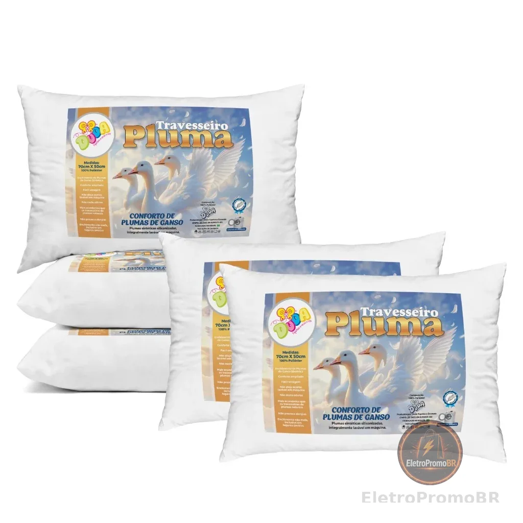 Kit Travesseiro Pluma de Ganso Confortavel e Macio Antiacaro 70x50cm