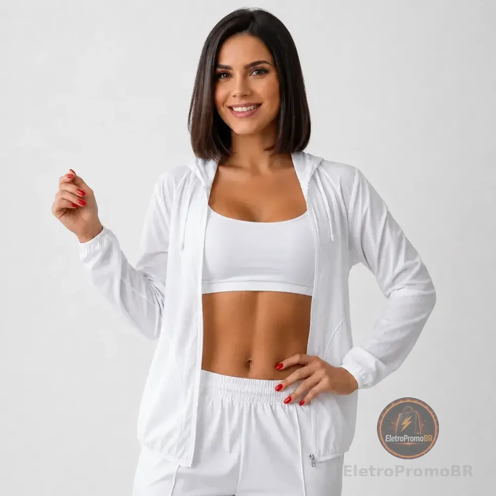 Jaqueta Corta Vento Feminino Capuz E Bolso Izing Leve 2026 Branco P Liso